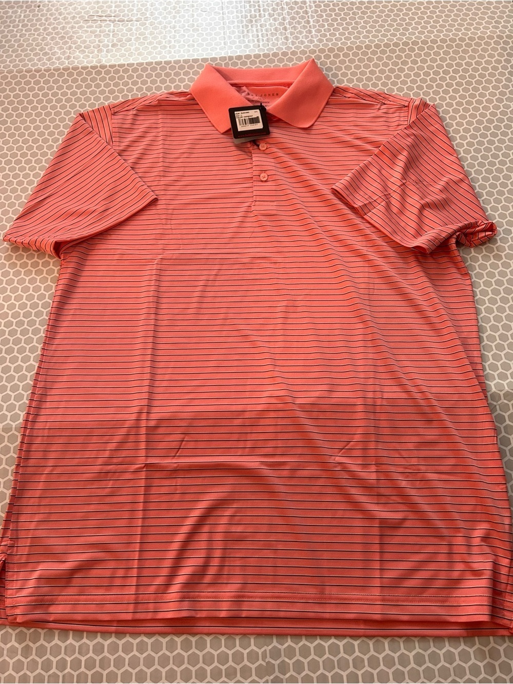 NWT Bobby Jones Coral w Navy Stripes Polo. X-H20. Size L